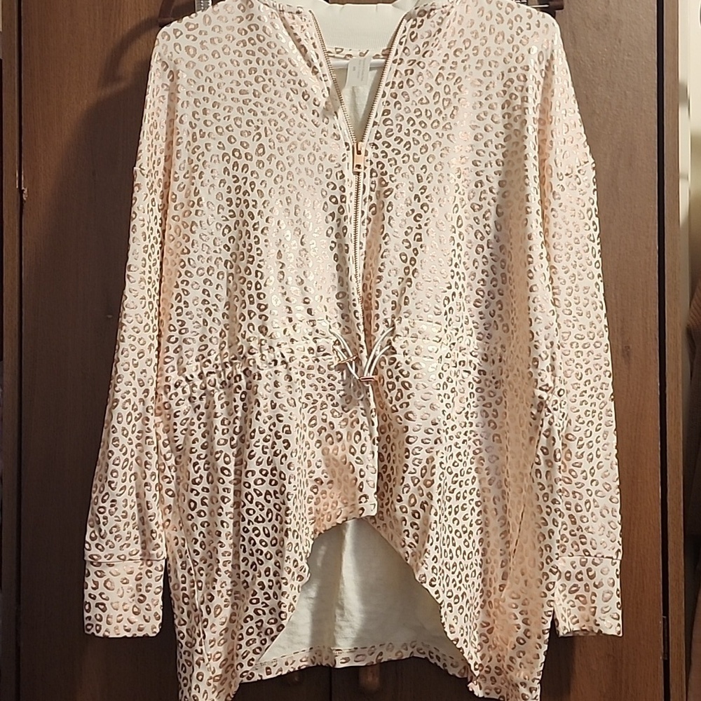 Zuda Pink Metallic Leopard Print Zip Oversized Jacket Cinch Waist NWOT